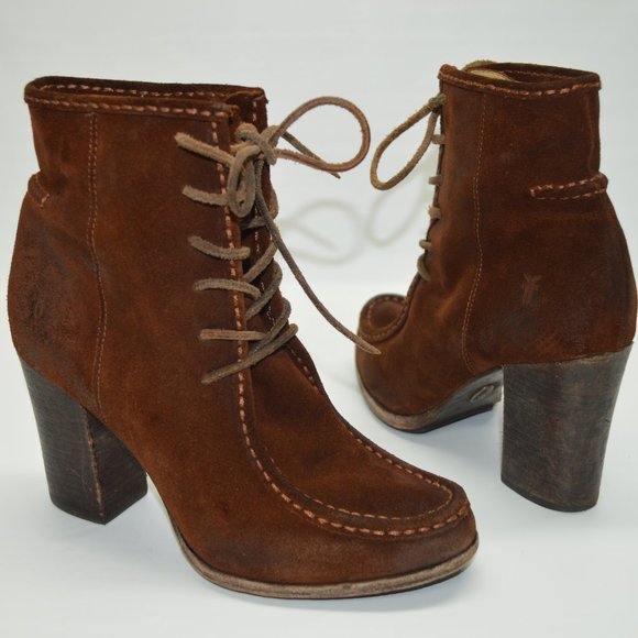 Frye Shoes - Frye Parker Moc Short Brown Oiled Suede Booties 8
